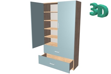 Szafa z podwójnymi drzwiami, półkami i szufladami